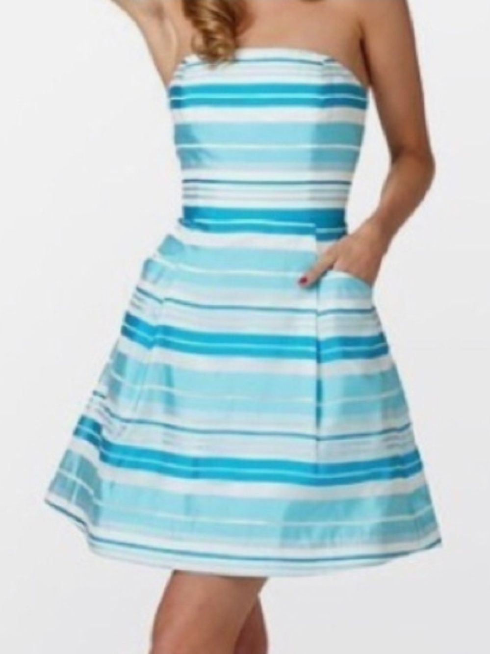 Lilly Pulitzer Strapless Aqua & White Striped Fit-and-Flare Blossom Dress